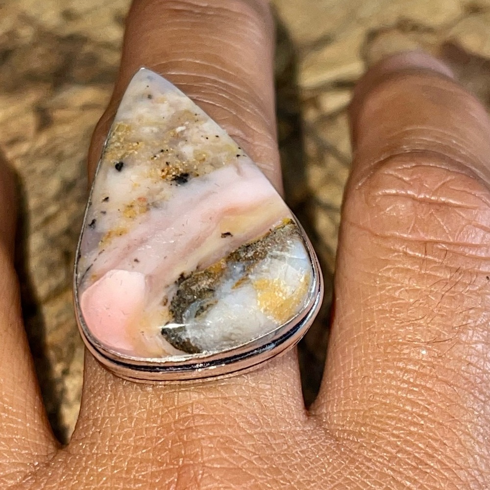 Pink Peruvian Opal Ring Size 9 1/2 - Picture 4 of 7